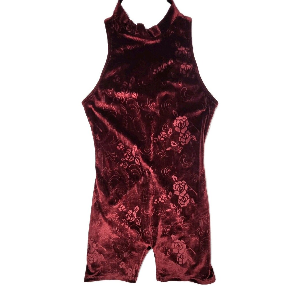 Body Wrappers VTG Embossed Rose Velvet Keyhole High Neck Biketard Preteen AXS AS - Picture 4 of 16
